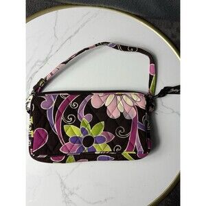 Vera Bradley Plum Crazy Purple Green Paisley Floral Quilted Cotton Wristlet Bag